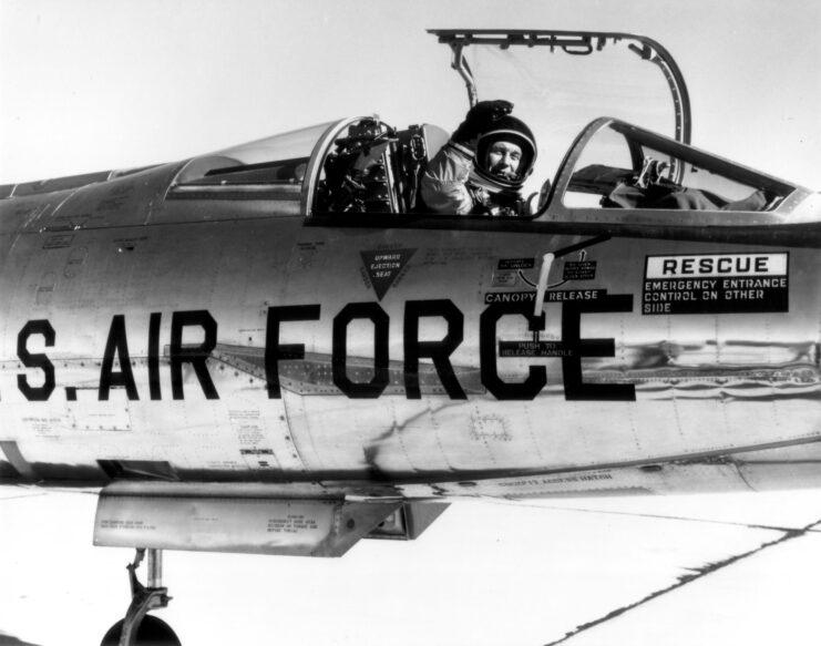 Chuck Yeager in the cockpit of a Lockheed NF-104A