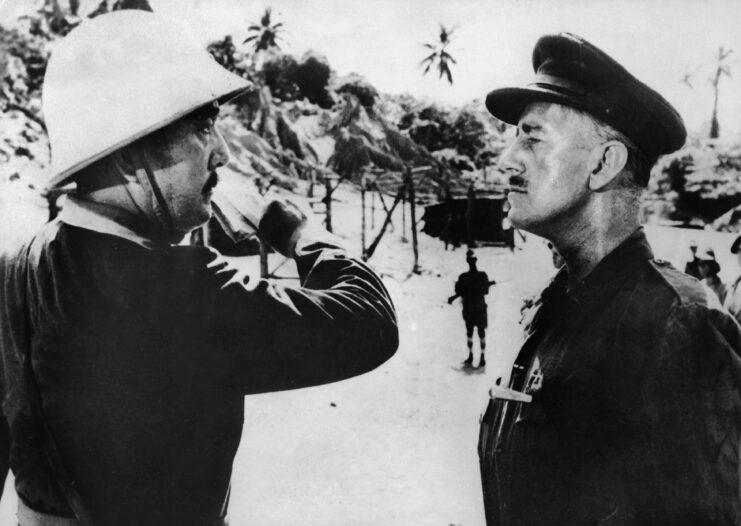 Sessue Hayakawa and Alec Guinness as Col. Saito and Lt. Col. Nicholson in 'The Bridge on the River Kwai'