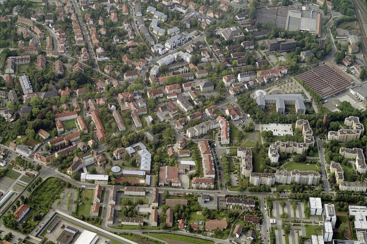 Aerial view of a suburban area in Bayreuth, Germany