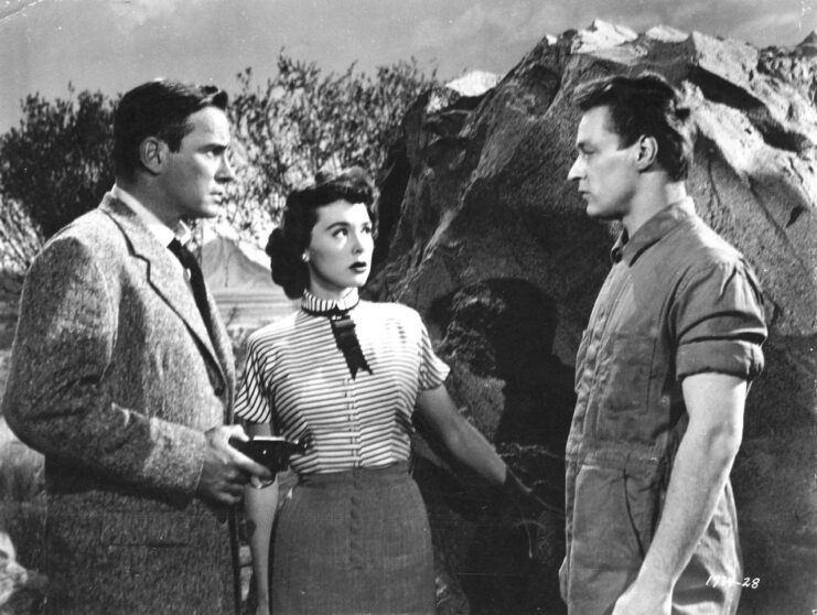 Richard Carlson, Barbara Rush and Russell Johnson as John Putnam, Ellen Fields and George in 'It Came from Outer Space'