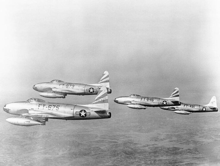 Four Lockheed F-80s in flight