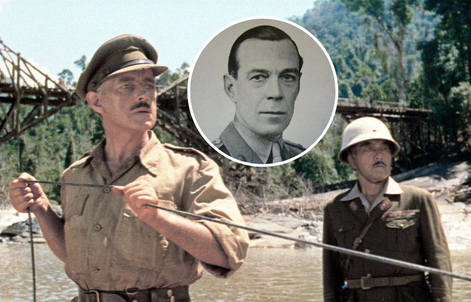 Alec Guinness and Sessue Hayakawa as Lt. Col. Nicholson and Col. Saito in 'The Bridge on the River Kwai' + Military portrait of Philip Toosey