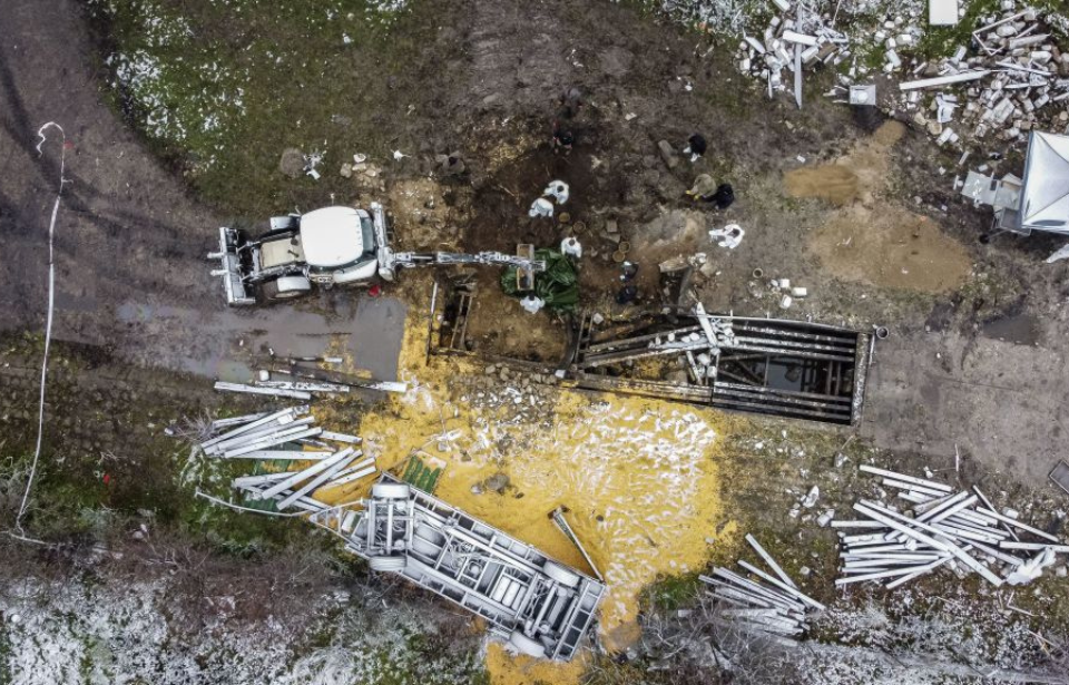 Aerial view of a Ukrainian missile strike in Przewodów, Poland