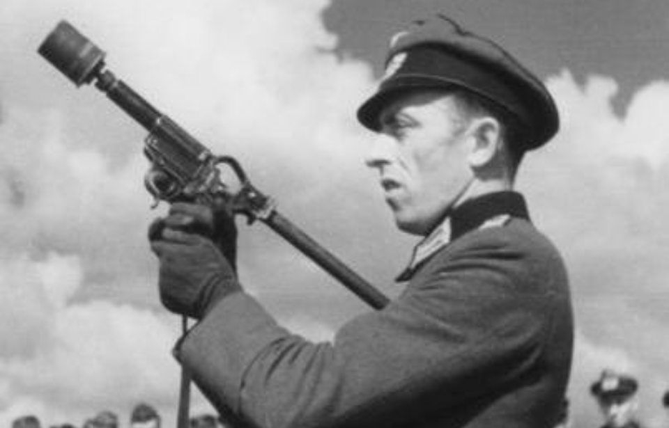 German soldier aiming a Sturmpistole