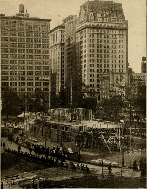 Crowd watching the USS Recruit (1917) be dismantled in Manhattan's Union Square