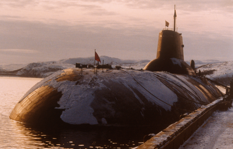 Typhoon-class submarine docked at port