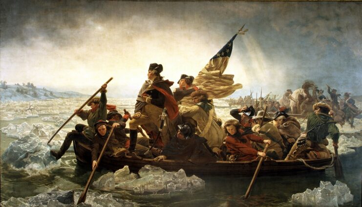 Painting of George Washington crossing the ice-covered Delaware River