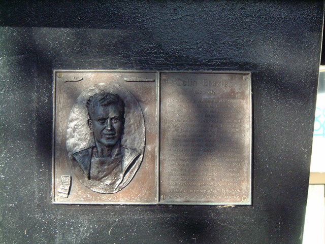 Close-up of the memorial dedicated to Colin Grazier