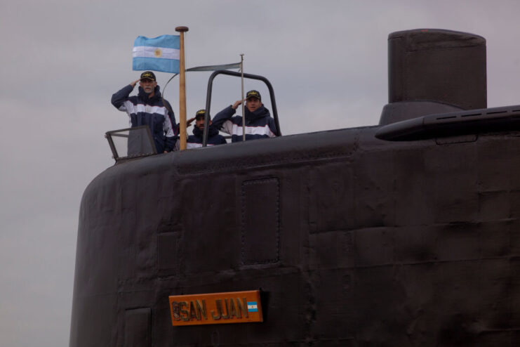 Sailors standing aboard the ARA San Juan (S-42)