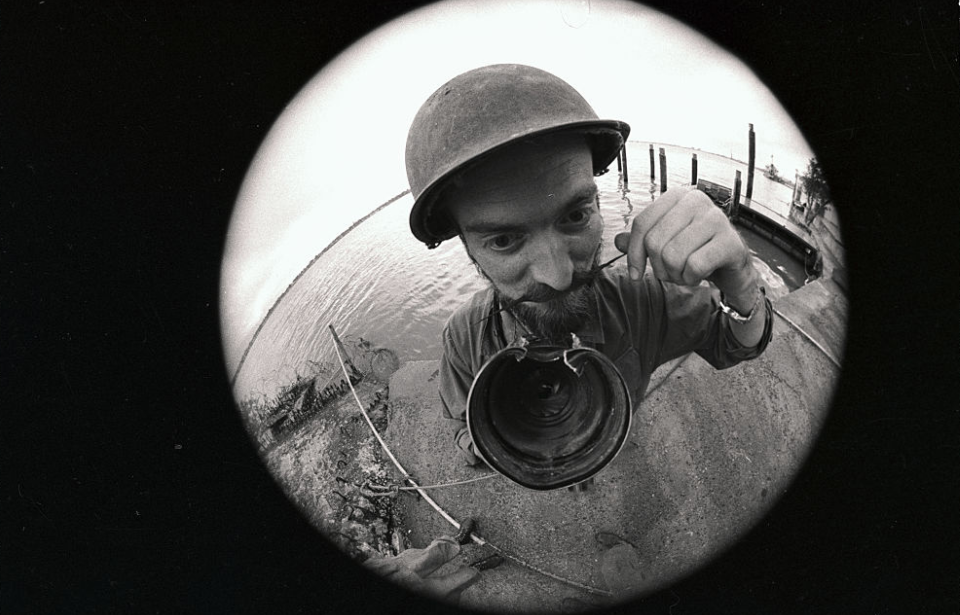 Kurt Rolfes holding his damaged camera