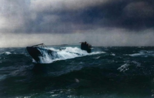 Submarine surfacing in rough seas