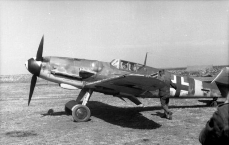 Gerhard Barkhorn sitting in the cockpit of a Messerschmitt Me 109