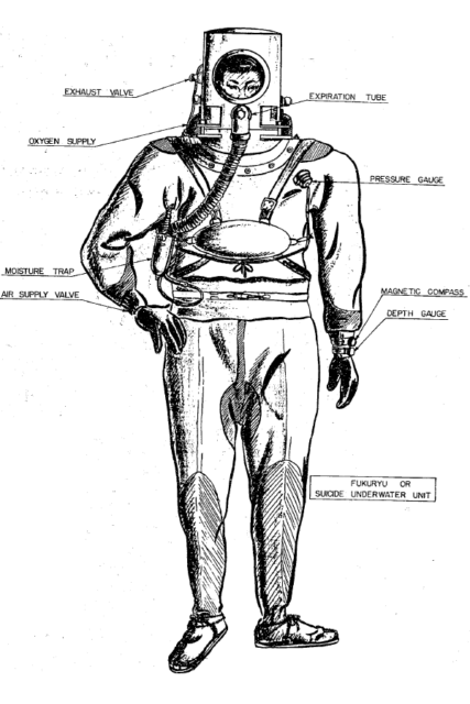 Drawing of a Fukuryu, also known as a kamikaze frogman