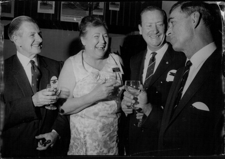 Nancy Wake, Phillip Laughton-Bramley, W.E. Townsend and Mr. Hargesheimer standing together