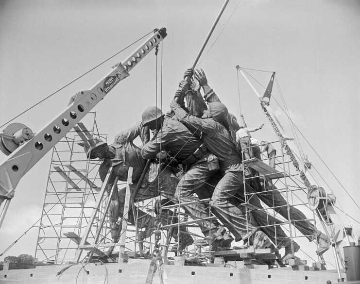 US Marine Corps War Memorial surrounded by construction equipment