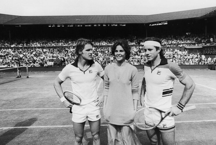 Dean Paul Martin, Ali MacGraw and Guillermo Vilas dressed in tennis outfits