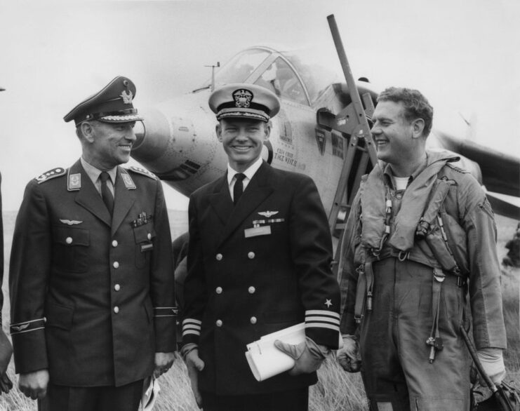 Gerhard Barkhorn, J. Tyson and R.J.A. Monro standing together