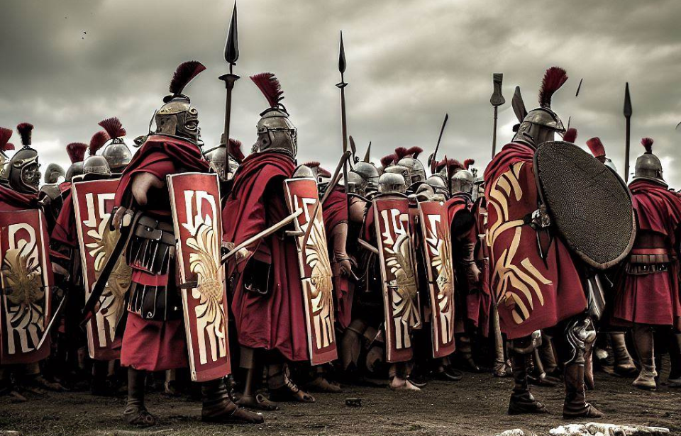 Roman legionnaires standing together