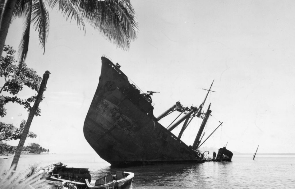 Wreck of a Japanese ship along the coast of Guadalcanal