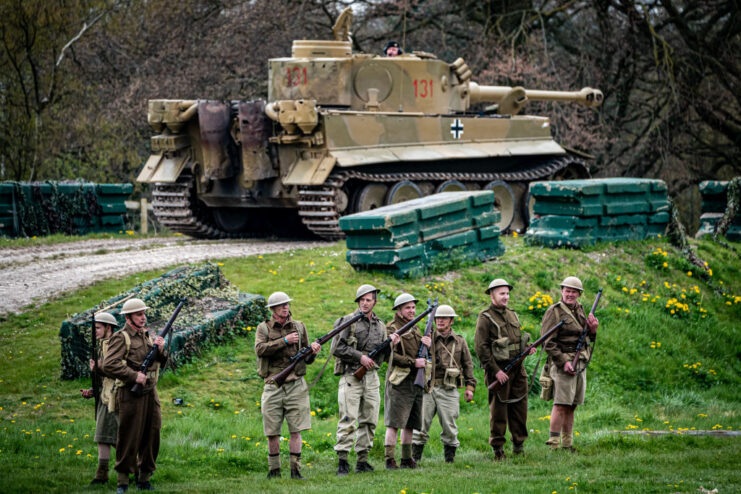 British re-enactors standing near Tiger 131