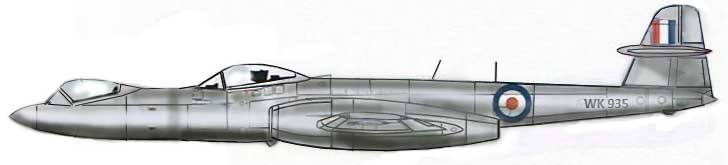 Illustration of a Gloster Meteor F8 WK935