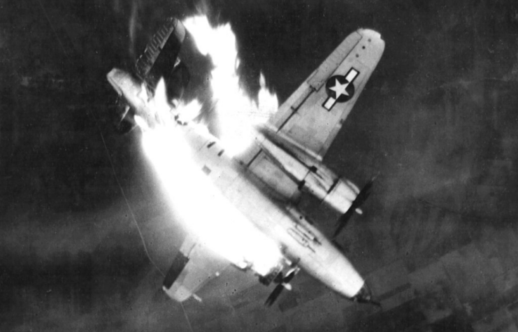 Martin B-26 Marauder shrouded in flames