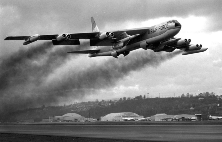Boeing B-52F Stratofortress taking off