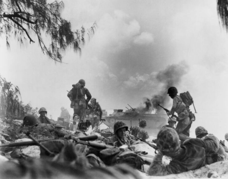 US Marines landing on the beaches of Saipan