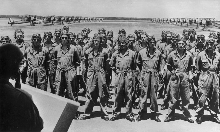British pilots standing together on the tarmac