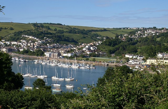View of boats anchored off the coast of Dartmouth