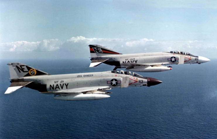 Two McDonnell Douglas F-4J Phantom IIs in flight