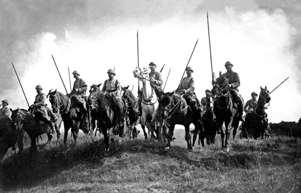French cavalrymen positioned at the top of a hill