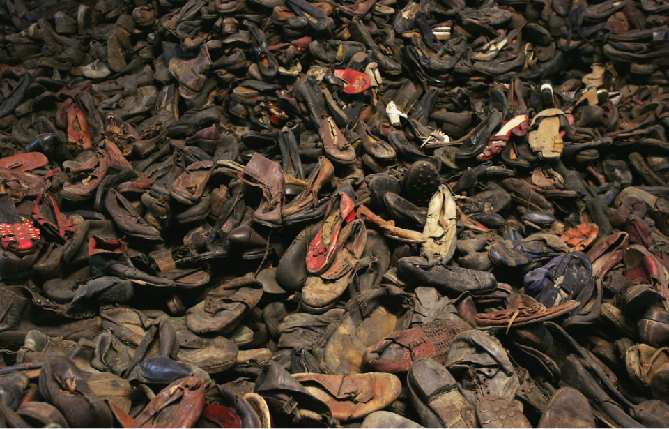 Piles of shoes on display at the Auschwitz Concentration Camp Museum