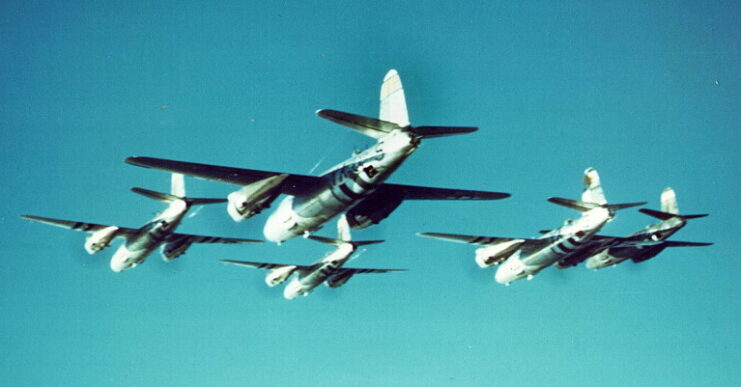 Five Martin B-26 Marauders in flight