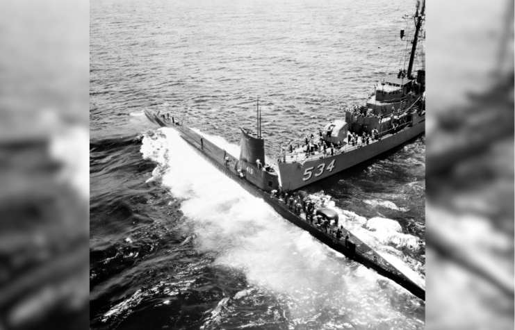 USS Silverstein (DE-534) colliding with the USS Stickleback (SS-415)