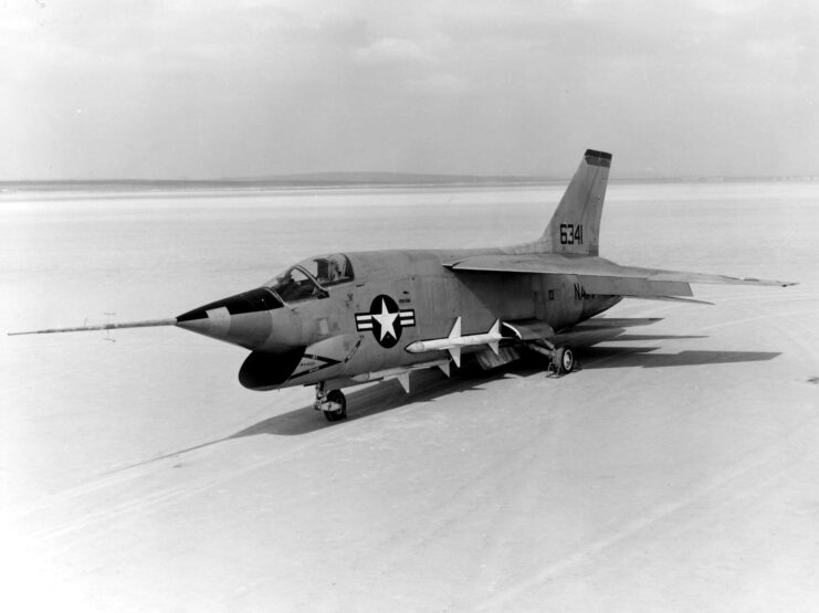 Vought XF8U-3 Crusader III parked on the tarmac