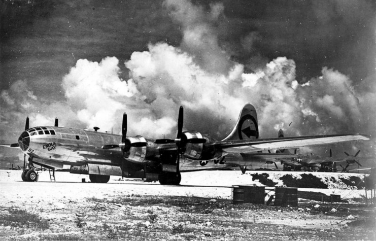 Boeing B-29 Superfortress 'Enola Gay' parked on the tarmac