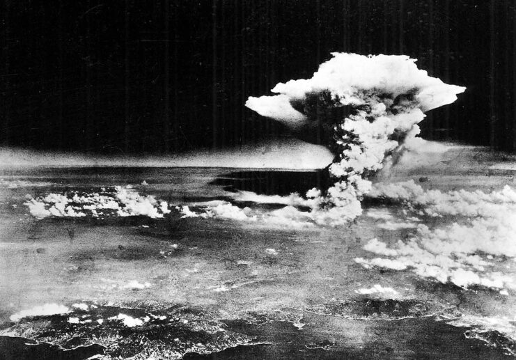 Mushroom cloud rising over Hiroshima