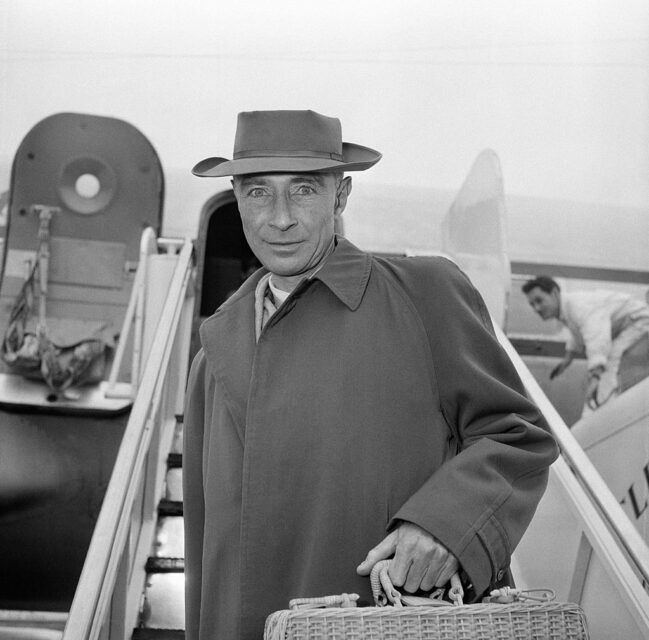 J. Robert Oppenheimer exiting an aircraft