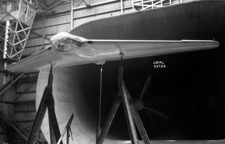 Northrop MX-334 propped up in a wind tunnel
