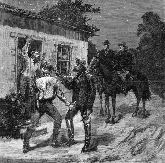 Illustration of the Kelly Gang at Jerilderie Police Station