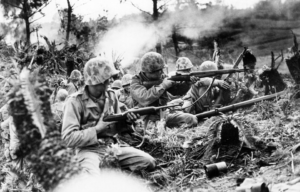 US Marines aiming their weapons in the field