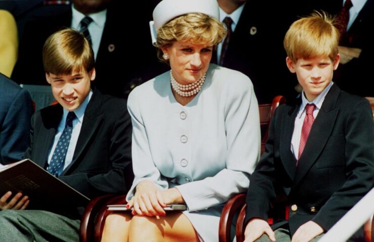 Diana, Princess of Wales sitting with William and Harry