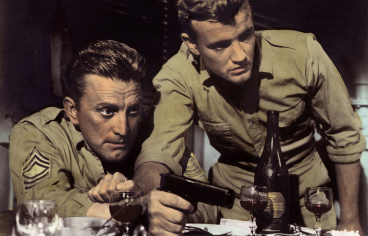 Kirk Douglas and Robert Walker as Sgt. P.J. Briscoe and Pvt. O.A. Dennison in 'The Hook'
