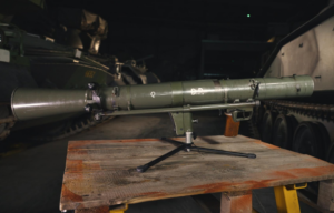 Carl Gustaf anti-tank weapon on a wooden table