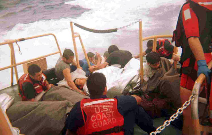 Personnel from Ehime Maru aboard a US Coast Guard ship