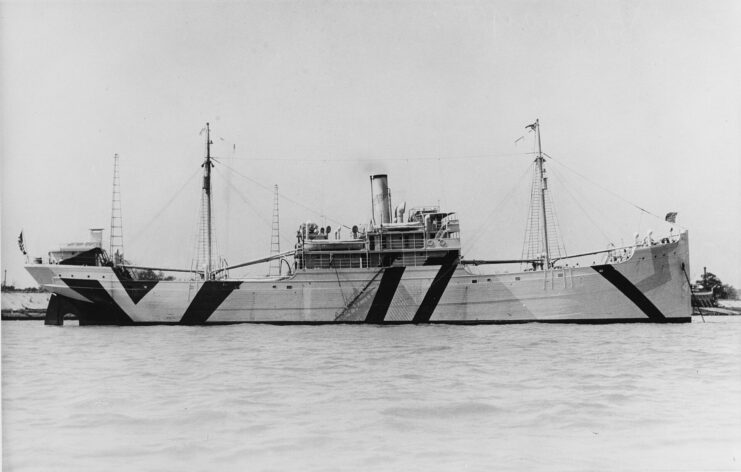 USS Banago anchored in the water