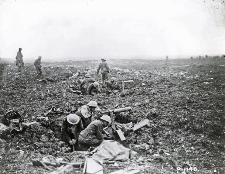 Canadian machine gun squad on the battlefield