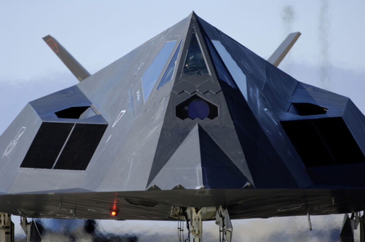 Front view of a Lockheed F-117 Nighthawk