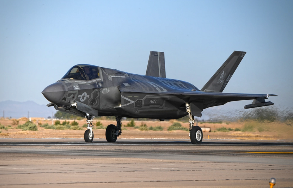 Lockheed Martin F-35B Lightning II taking off down a runway